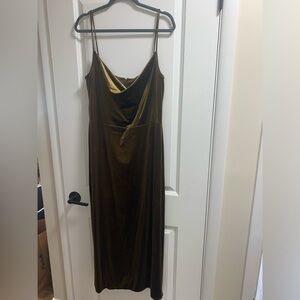Green velvet spaghetti strap dress